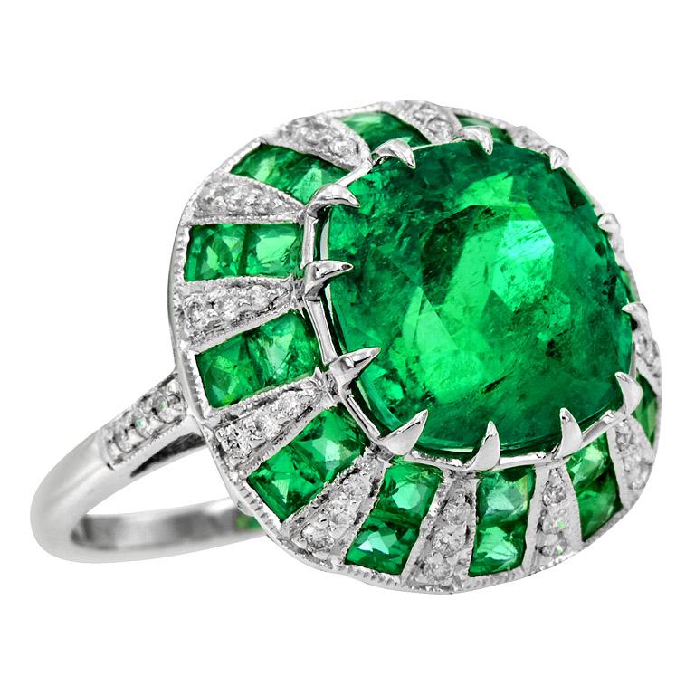 Colombia Emerald 5.89 Carat and Diamond Cocktail Ring