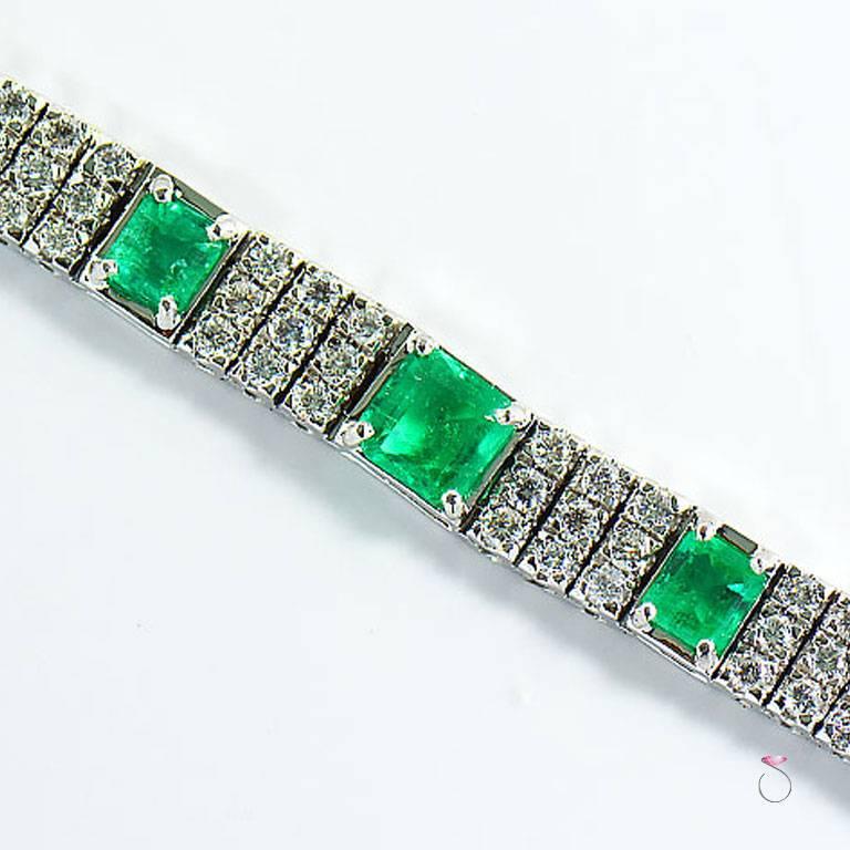 Emerald Cut Colombia Emerald and Diamond Tennis Bracelet