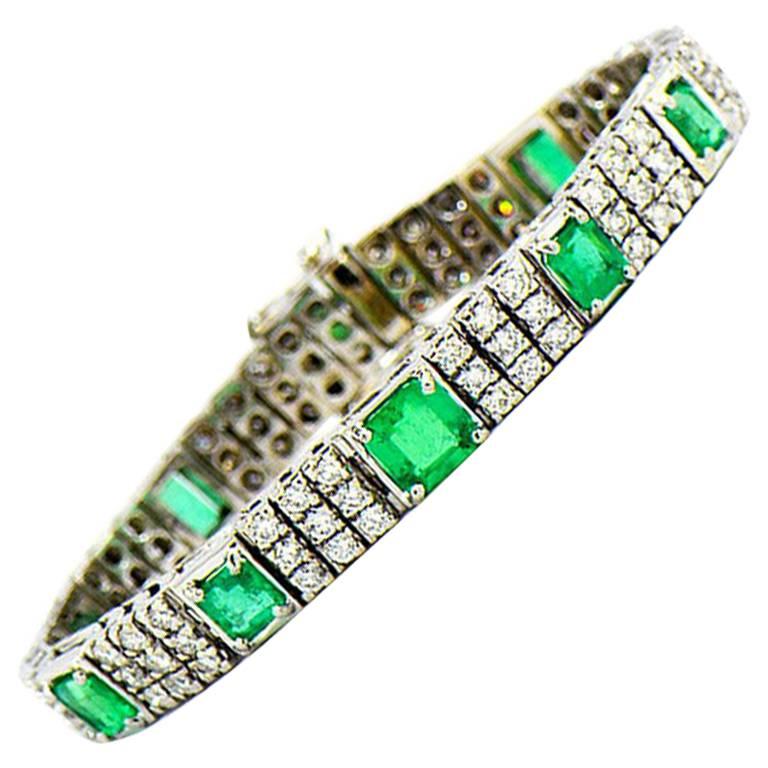 Colombia Emerald and Diamond Tennis Bracelet