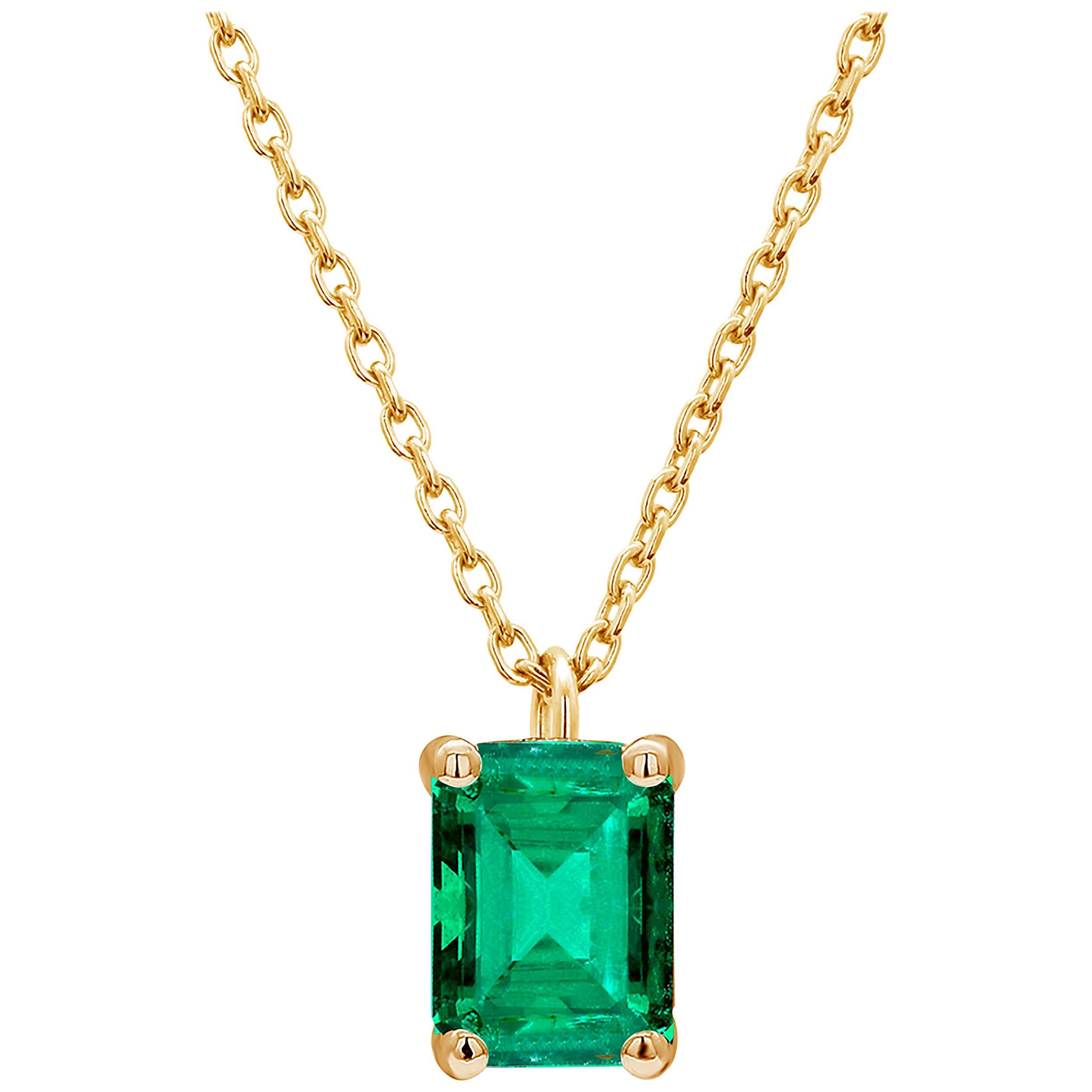Colombia Green Emerald Yellow Gold Drop Pendant Necklace