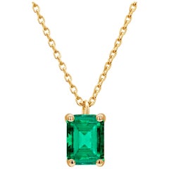 Colombia Green Emerald Yellow Gold Drop Pendant Necklace