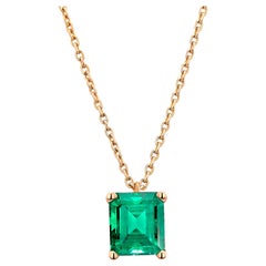 Colombia Green Emerald Yellow Gold Drop Pendant Necklace