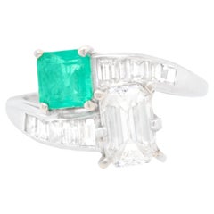 Colombian 1 Carat Emerald and Diamonds Ring Platinum