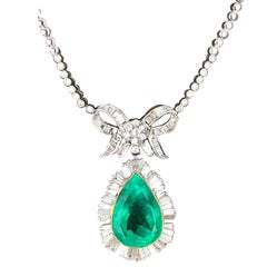 Vintage Colombian 15.36 Carat Emerald Lavaliere Necklace with 5.72 Carat Diamonds