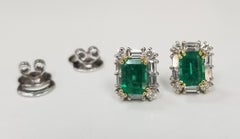 Colombian 2.03cts. Emerald-Cut Emeralds with Diamond Halo Set in 18k White Gold