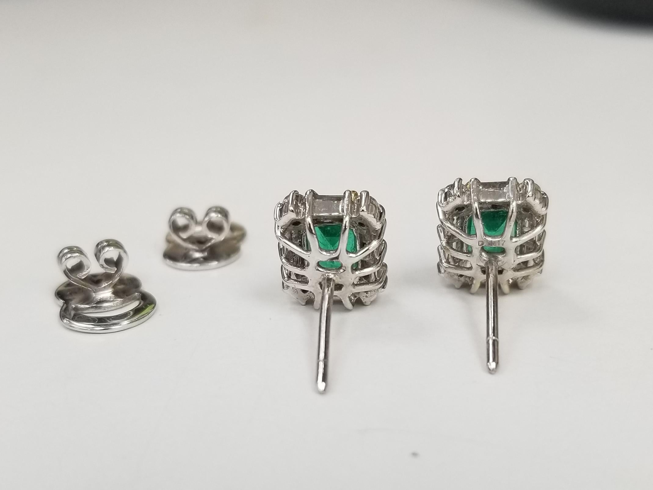 Colombian 2.03cts. Emerald-Cut Emeralds with Diamond Halo Set in 18k White Gold In New Condition For Sale In Los Angeles, CA