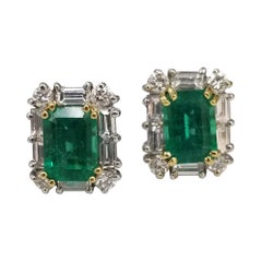 Colombian 2.03cts. Emerald-Cut Emeralds with Diamond Halo Set in 18k White Gold