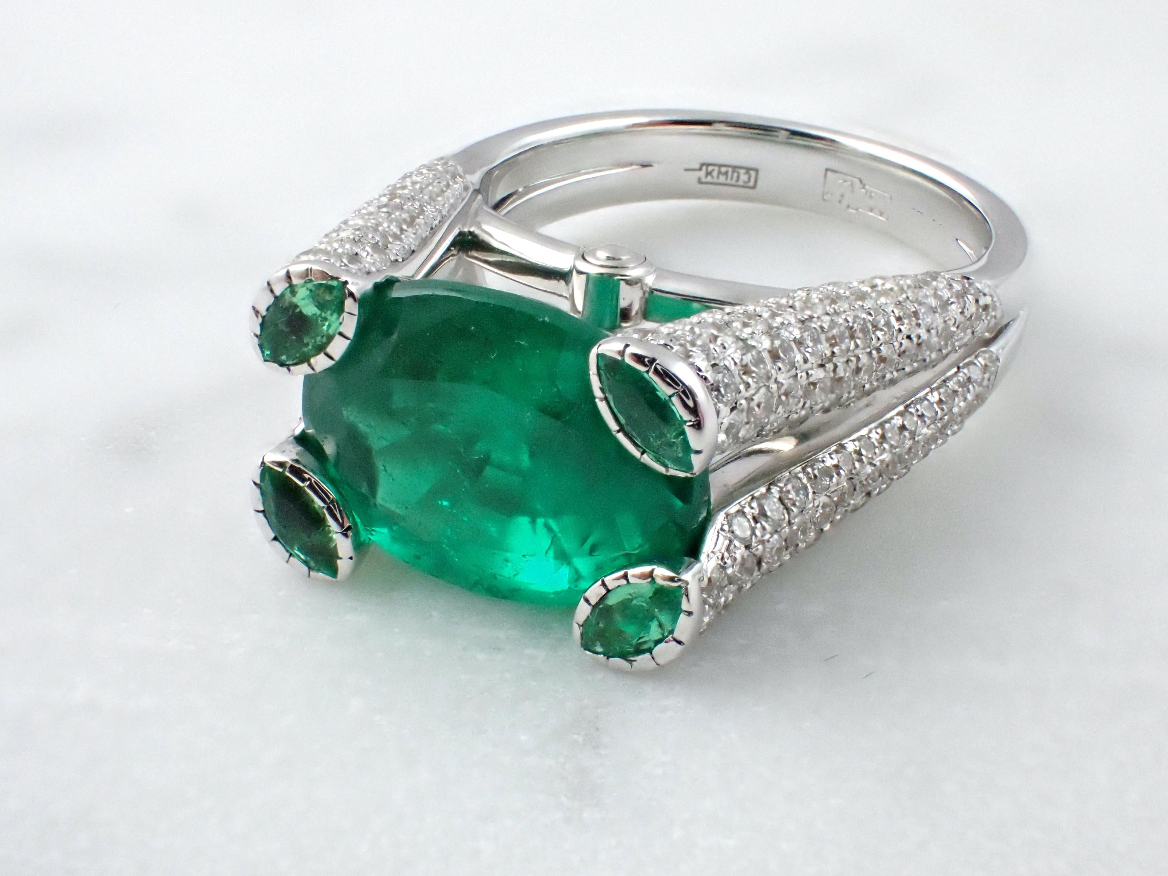 Colombian 5.50 Cts GRS Emerald Ring with Diamonds in 18K White Gold For Sale 10