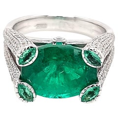 Colombian 5.50 Cts GRS Emerald Ring with Diamonds in 18K White Gold