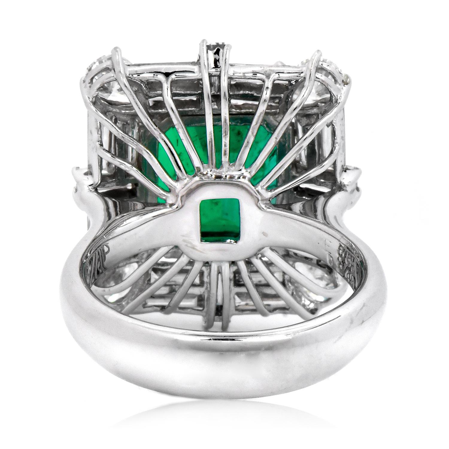 Emerald Cut Colombian 5.53ct Muzo Emerald Diamond 18k White Gold Cocktail Ring