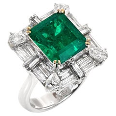 Colombian 5.53ct Muzo Emerald Diamond 18k White Gold Cocktail Ring