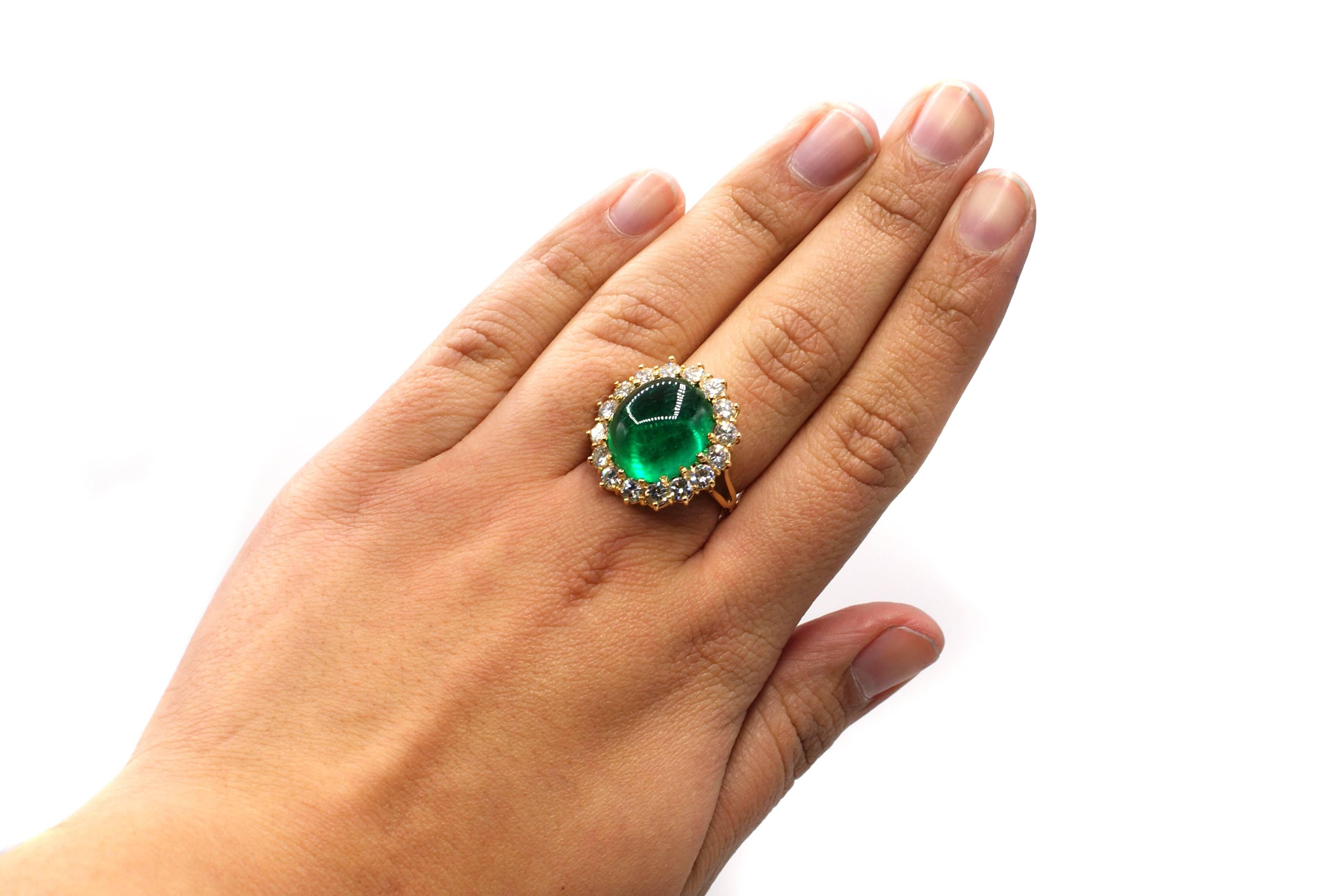 Colombian AGL Certified Cabochon Emerald Diamond Ring 1