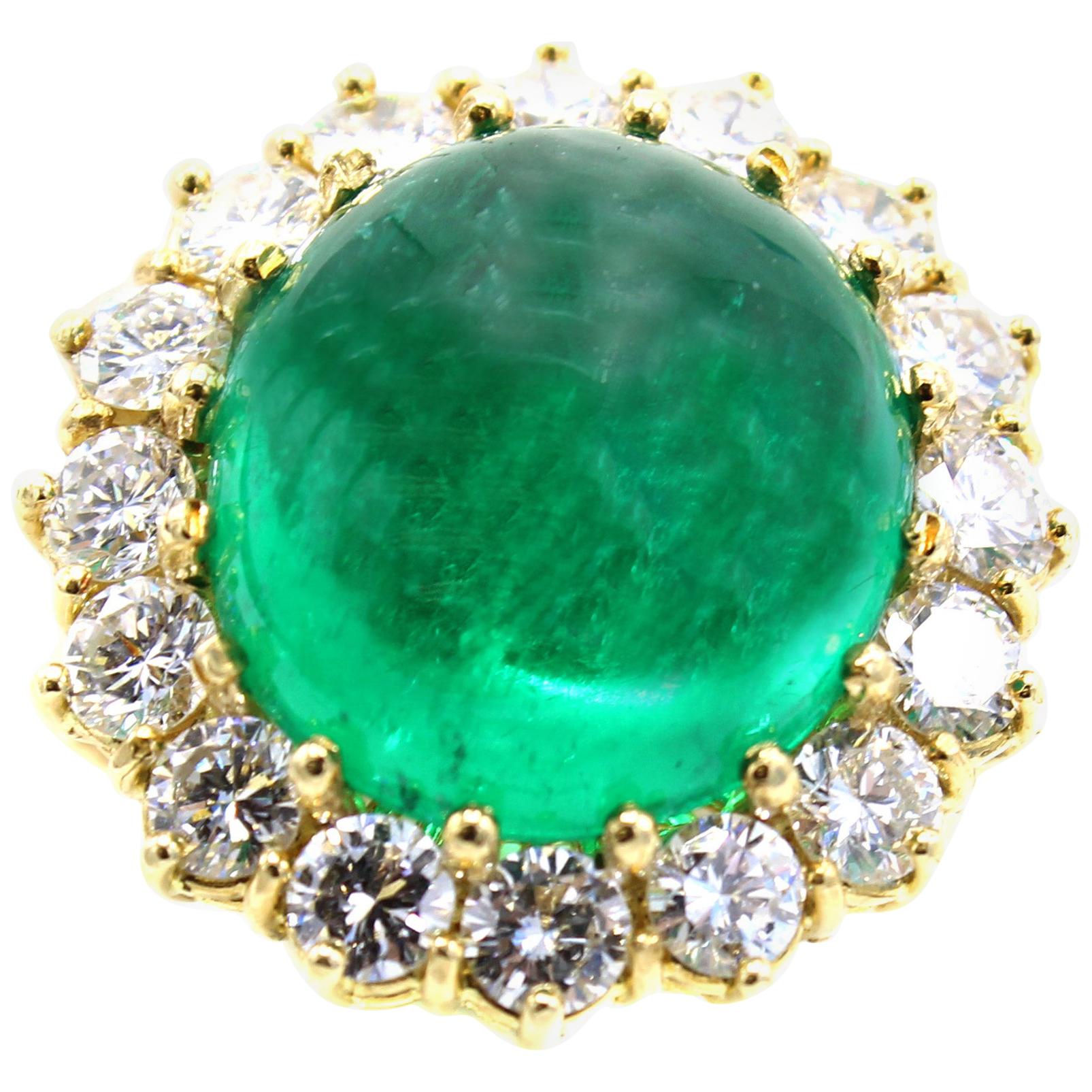 Colombian AGL Certified Cabochon Emerald Diamond Ring