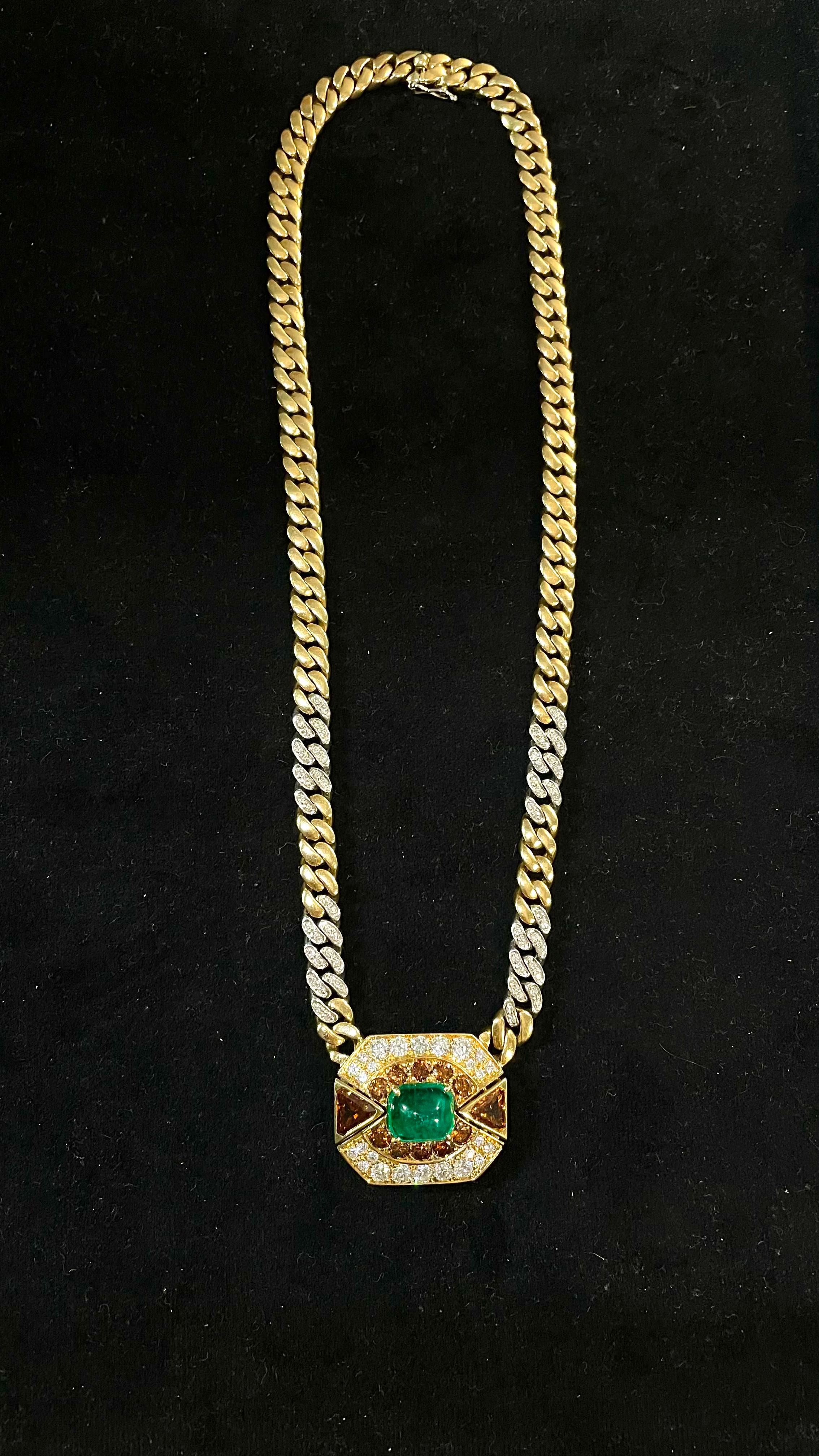 Kolumbianische Cabochon-Smaragdkette Halskette mit Gold-Diamanten  Fancy Brown Chocker 2