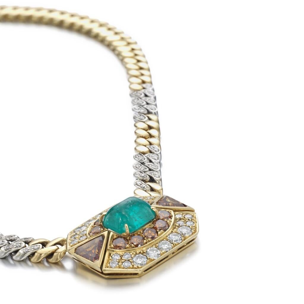Kolumbianische Cabochon-Smaragdkette Halskette mit Gold-Diamanten  Fancy Brown Chocker 4