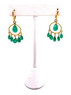 Colombian Cabochon Emerald Pendant Earrings 14 Kt Gold