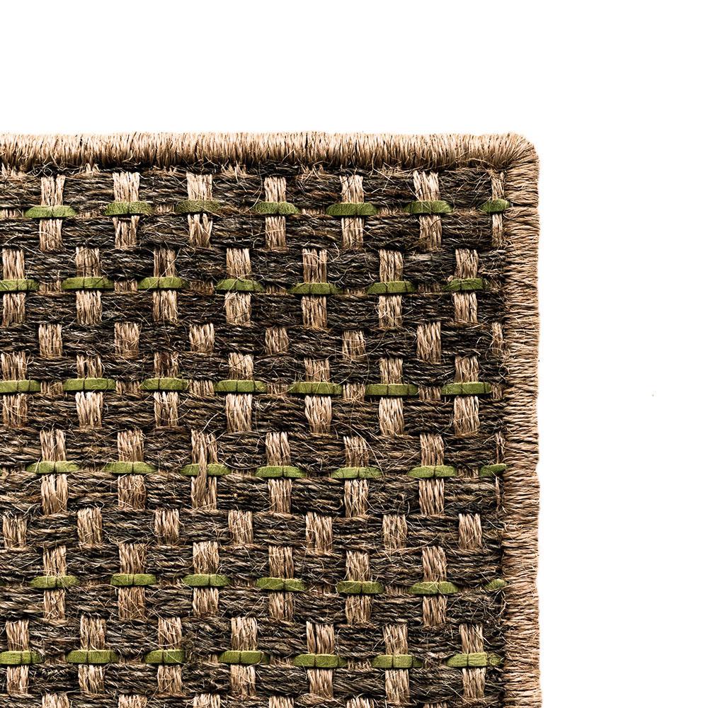 Hand-Woven 5' x 7' Area Rug, Handwoven Horsehair, Jute + Avocado Leather, Colombian Crin 