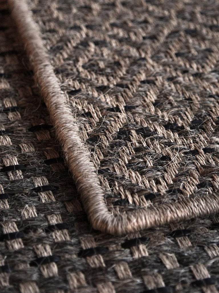 Runner in Handwoven Horsehair, Jute + Black Leather Diamonds, Colombian