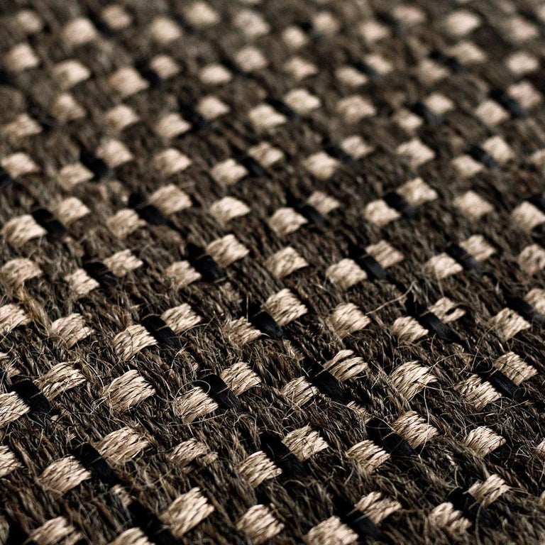 9' x 12' Area Rug, Handwoven Horsehair, Jute + Black Leather, Colombian