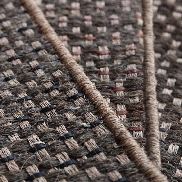 9' x 12' Area Rug, Handwoven Horsehair, Jute + Black Leather, Colombian