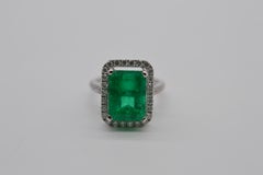 Colombian Em-Cut Emerald Ring 7.20 Carats Unworn