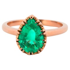 Colombian Emerald 1.69ct Natural Green Emerald Gold Engagement Ring 18K GIA