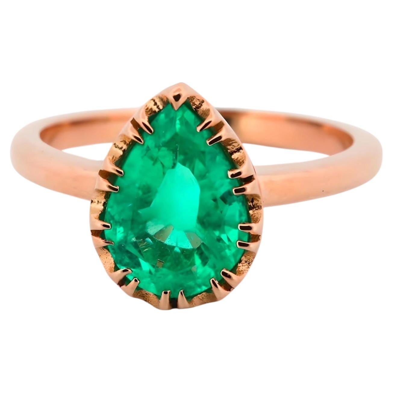 Colombian Emerald 1.69ct Natural Green Emerald Gold Engagement Ring 18K GIA