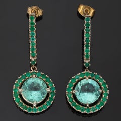 Colombian Emerald 18k White & Yellow Gold Dangle Drop Earrings.GIA