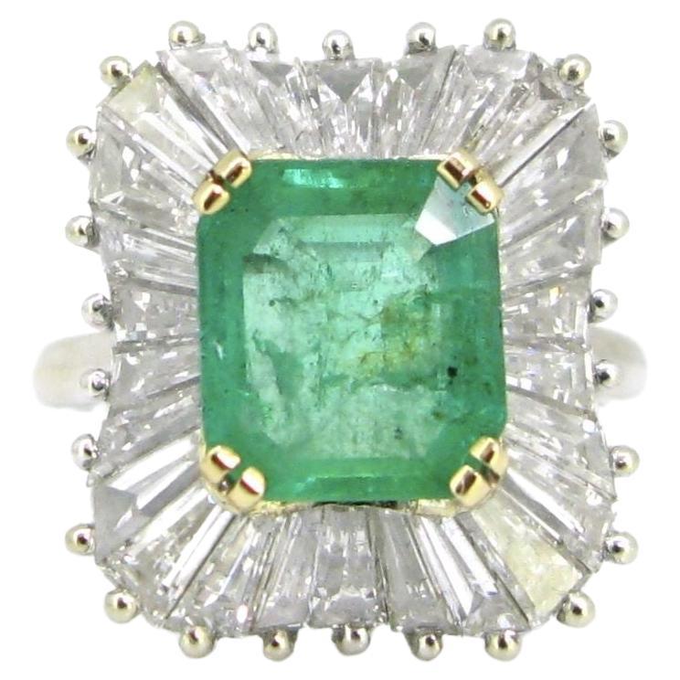 Colombian Emerald 2.50ct Diamonds Ballerina Ring, France, circa 1970 For Sale