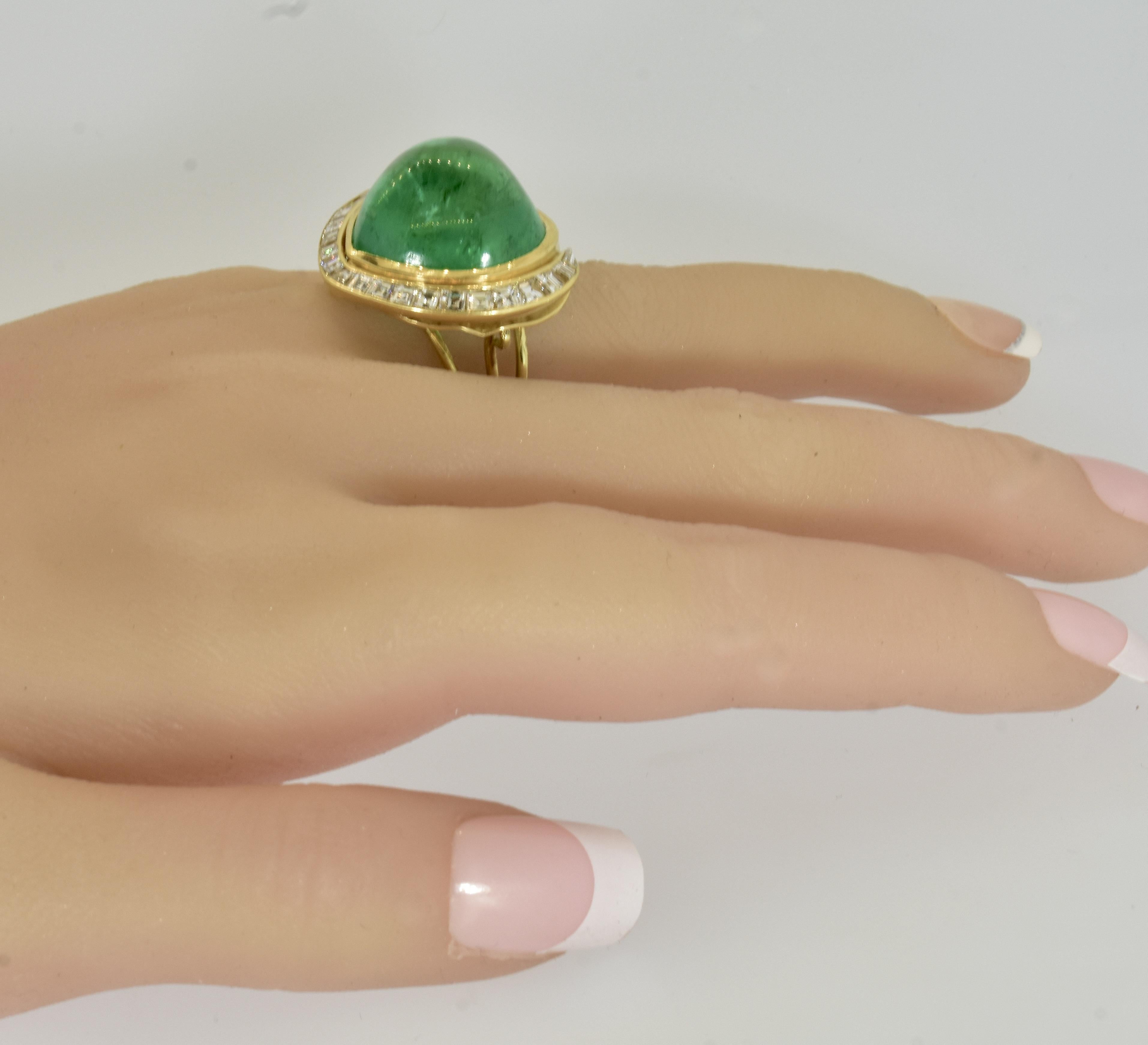 Heart Cut Colombian Emerald 37.29 ct AGL Certified fine Diamond 18K Ring by Pierre/Famille For Sale