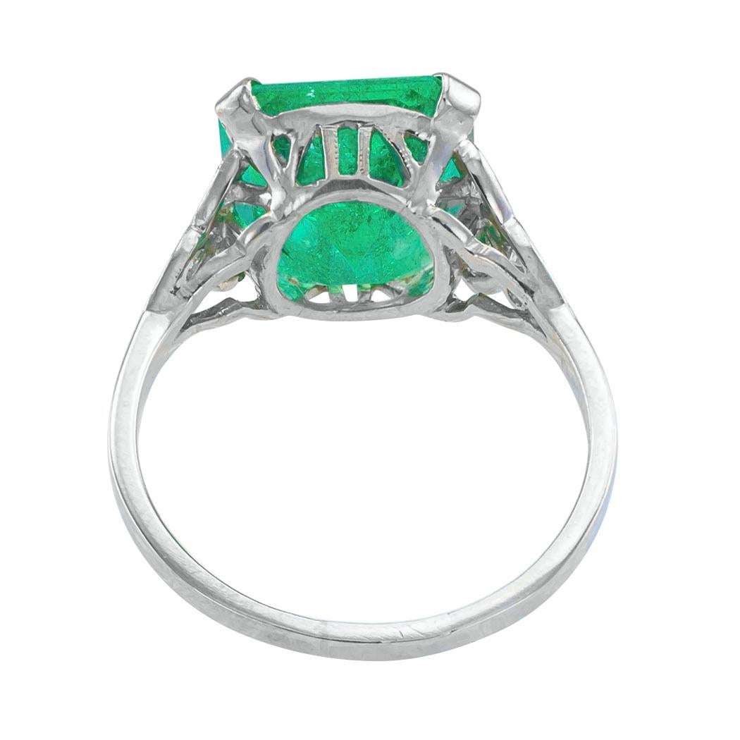Colombian Emerald 4.05 Carat Art Deco Diamond Platinum Ring 1