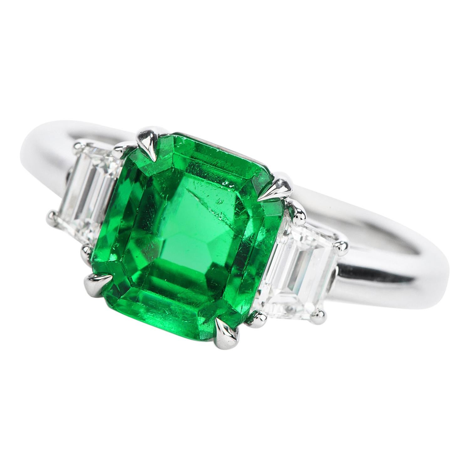 Colombian Emerald AGL 2.62 Carat Diamond Platinum Engagement Ring