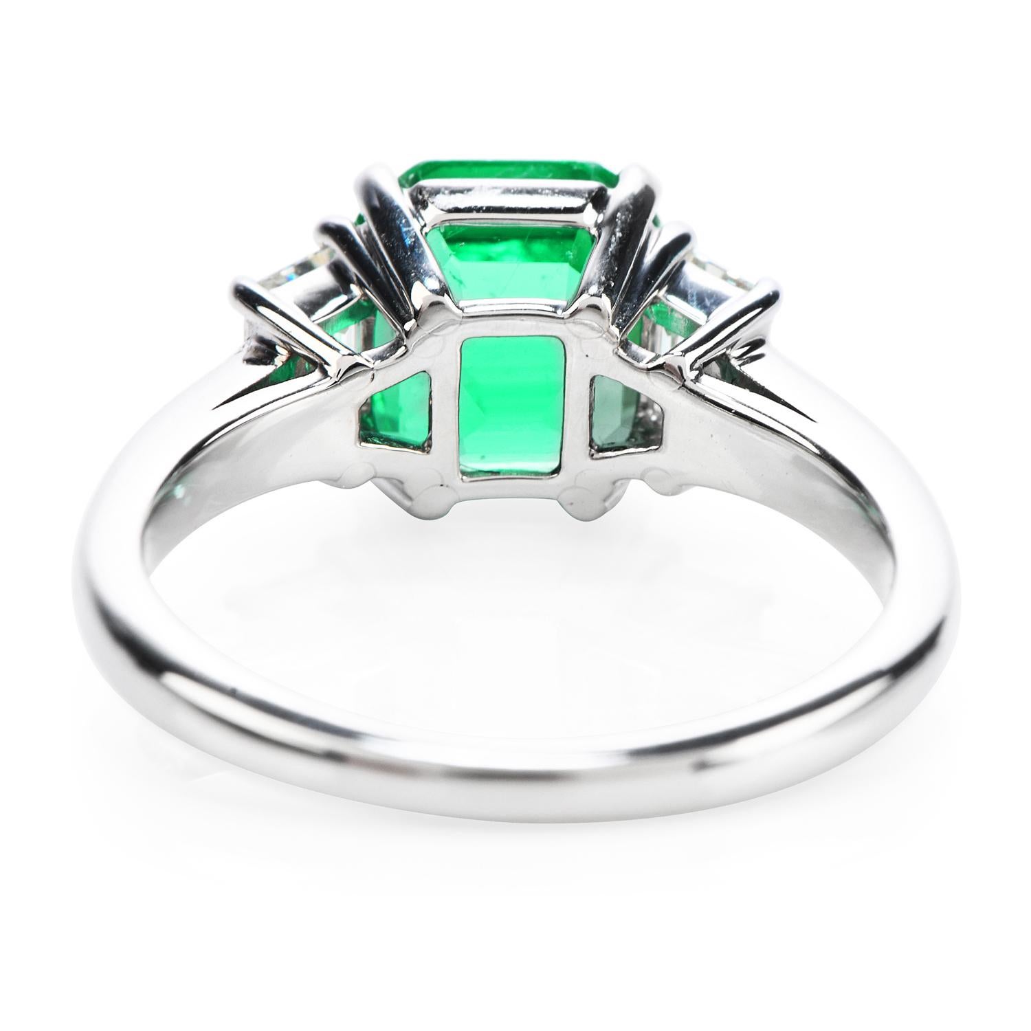 Modern Colombian Emerald AGL 2.62 Carat Diamond Platinum Engagement Ring