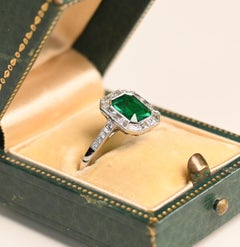 Vintage Colombian No Oil Emerald Halo Diamond Cocktail Ring AGL 1.06ct Platinum