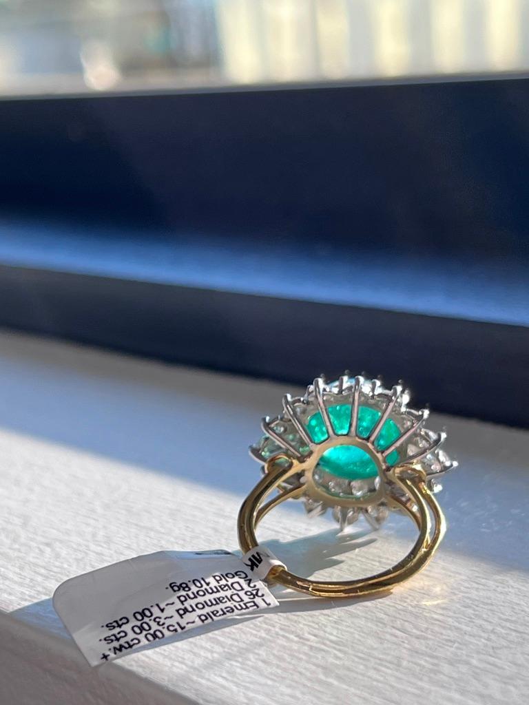 Colombian Emerald AGL-Certified Cabochon Ring with Diamond Halo For Sale 4