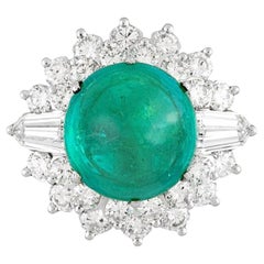 Bague cabochon d'émeraude de Colombie certifiée AGL avec halo de diamants