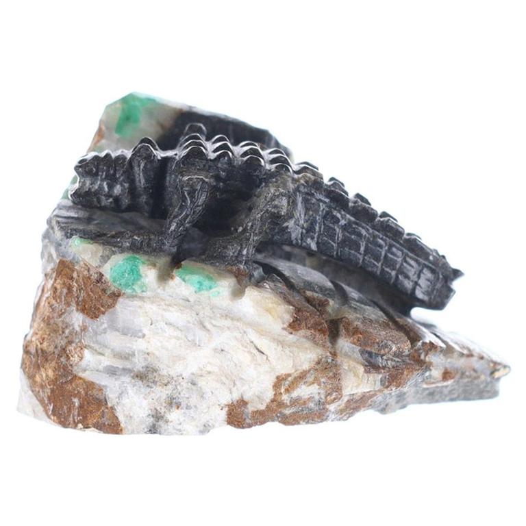 Colombian Emerald Alligator Rough Crystal Sculpture For Sale