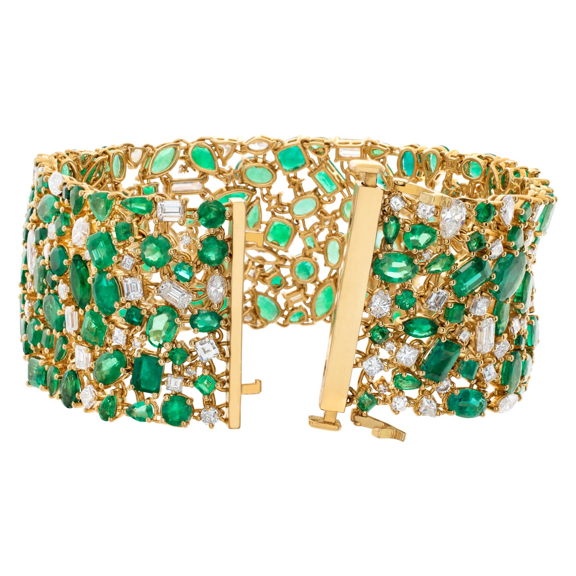 Kolumbianisches Armband mit Smaragd und Diamanten aus 18 Karat Gelbgold (Marquiseschliff)
