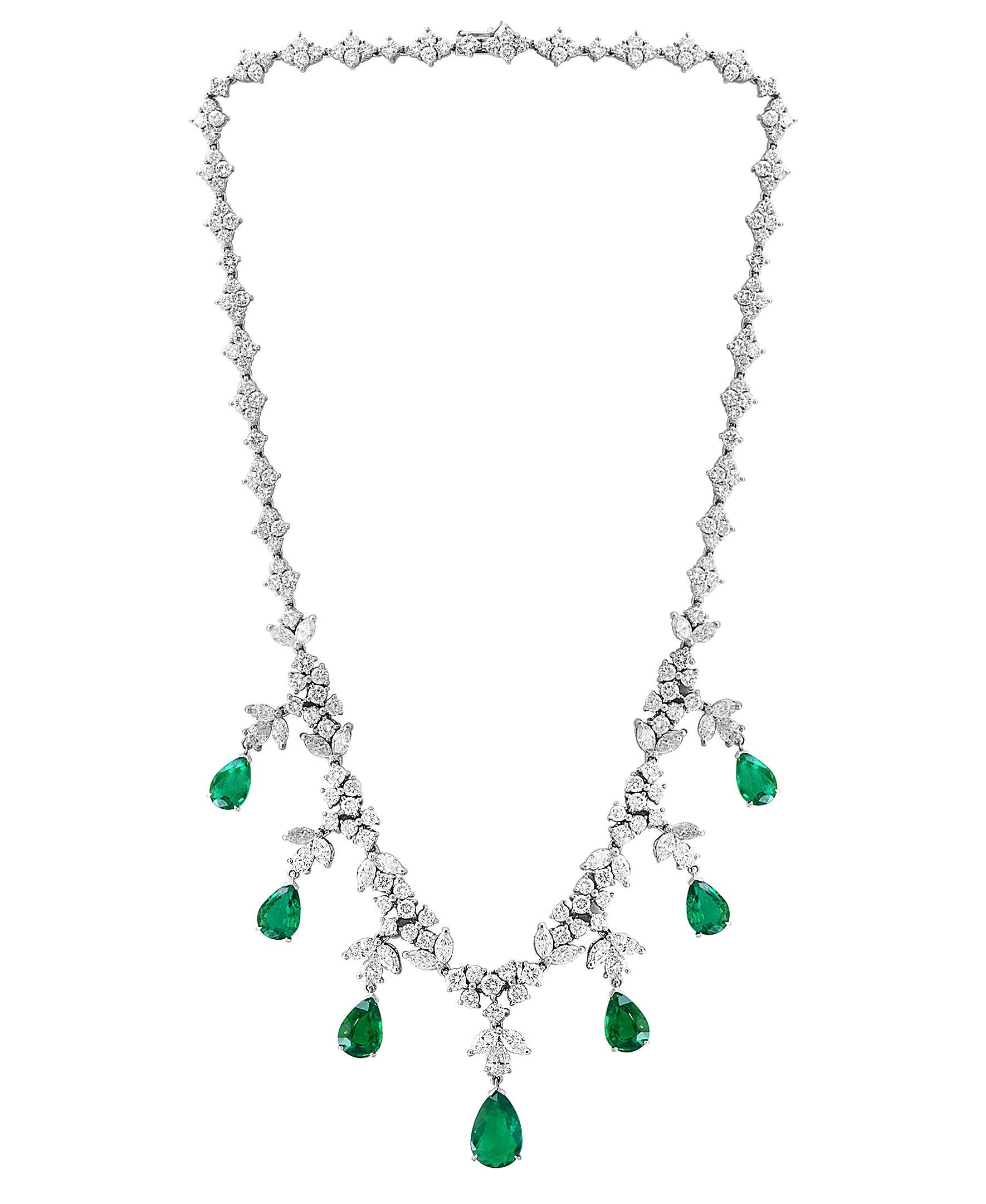 Pear Cut  GIA Certified Pear Colombian Emerald & Diamond Bridal Drop Necklace 18 K  Gold