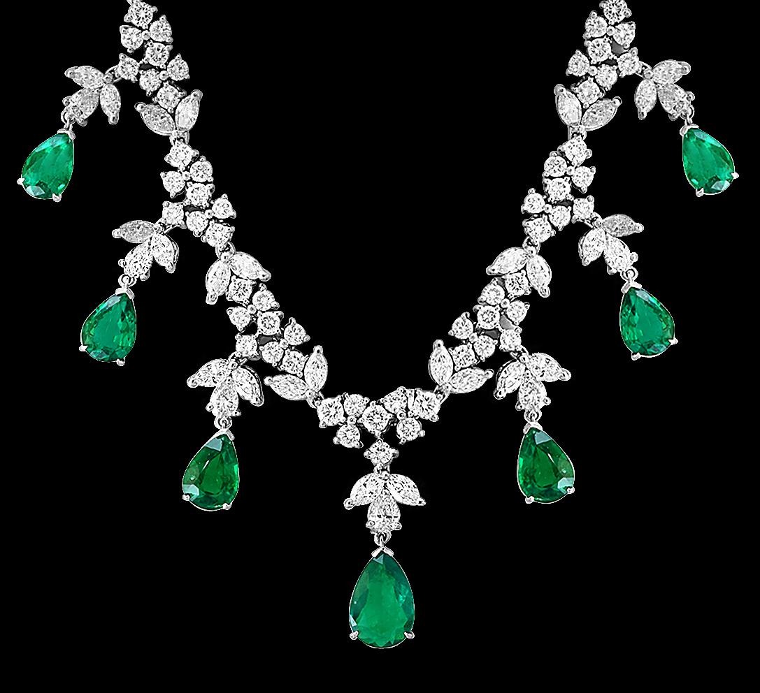 Women's  GIA Certified Pear Colombian Emerald & Diamond Bridal Drop Necklace 18 K  Gold