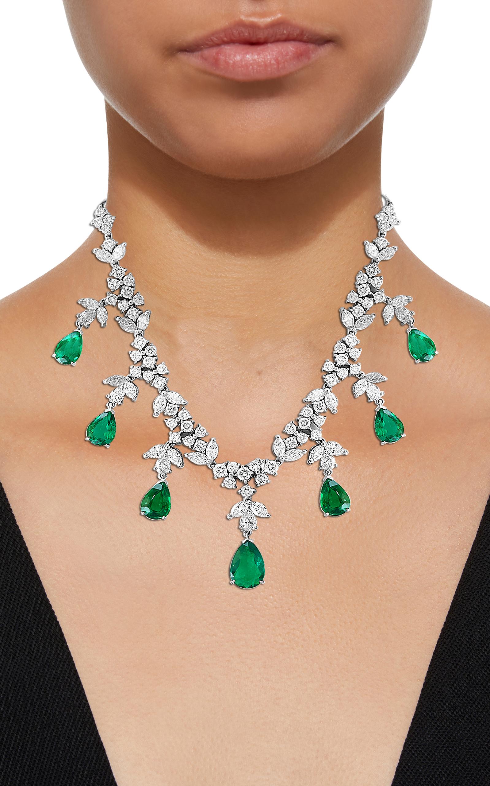  GIA Certified Pear Colombian Emerald & Diamond Bridal Drop Necklace 18 K  Gold 6