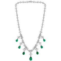 GIA Certified Pear Colombian Emerald & Diamond Bridal Drop Necklace 18 K  Gold