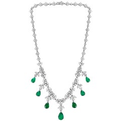  GIA Certified Pear Colombian Emerald & Diamond Bridal Drop Necklace 18 K  Gold