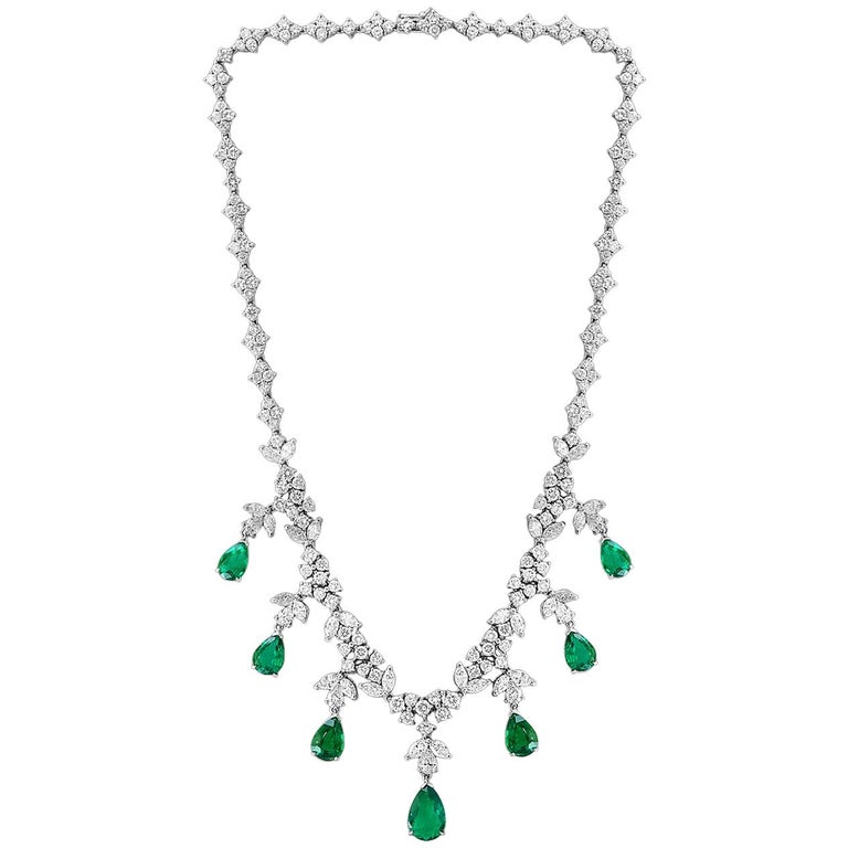 GIA Certified Pear Colombian Emerald and Diamond Bridal Drop Necklace ...