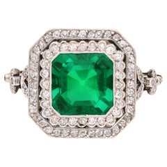 Antique Colombian Emerald and Diamond Cluster Ring, circa 1905