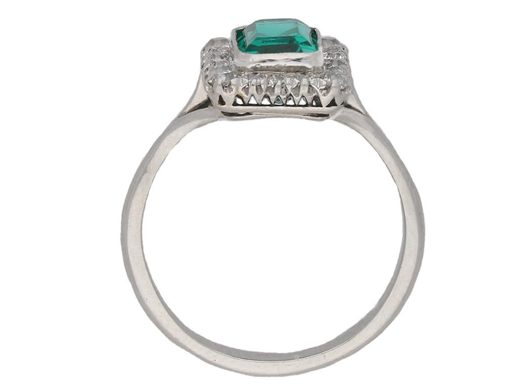 Emerald Cut Colombian Emerald and Diamond Cluster Ring, circa 1920 For Sale