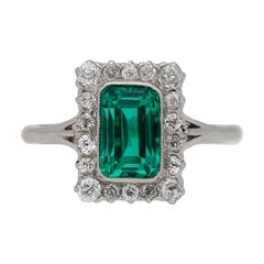 Retro Colombian Emerald and Diamond Cluster Ring, circa 1920