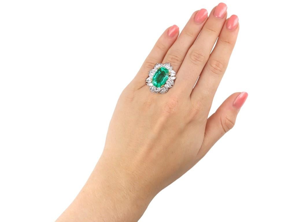 For Sale:  No Oil Colombian Emerald and Diamond Cluster Ring, circa 1970 6