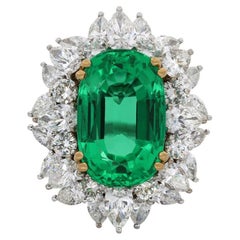 Vintage No Oil Colombian Emerald and Diamond Cluster Ring, circa 1970