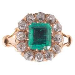 Antique Colombian Emerald and Diamond Cluster Ring